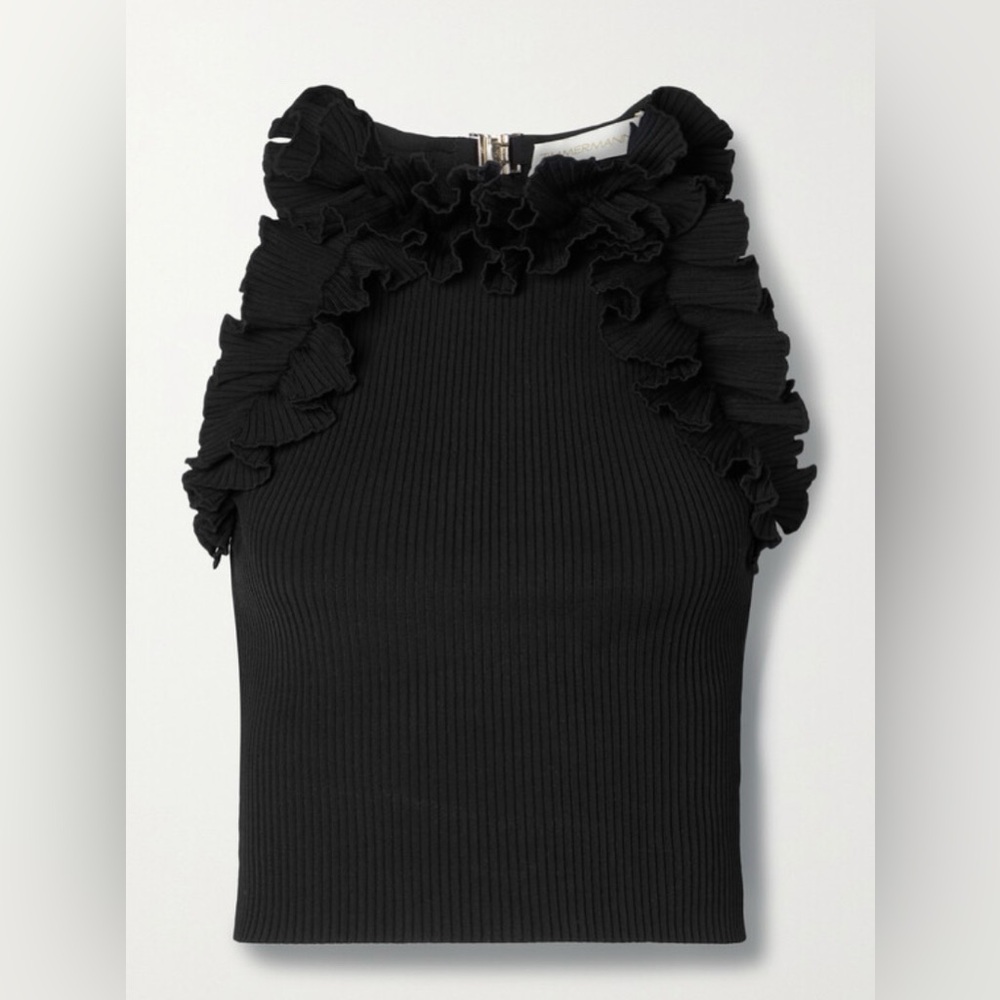 Zimmermann Dancer Black Ruffle Trim Halter Top